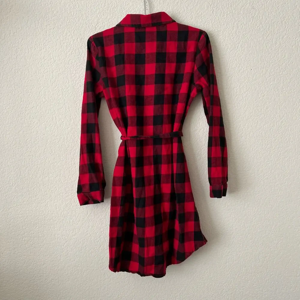 Children's Place long sleeve red black buffalo plaid tie flannel shirt dress